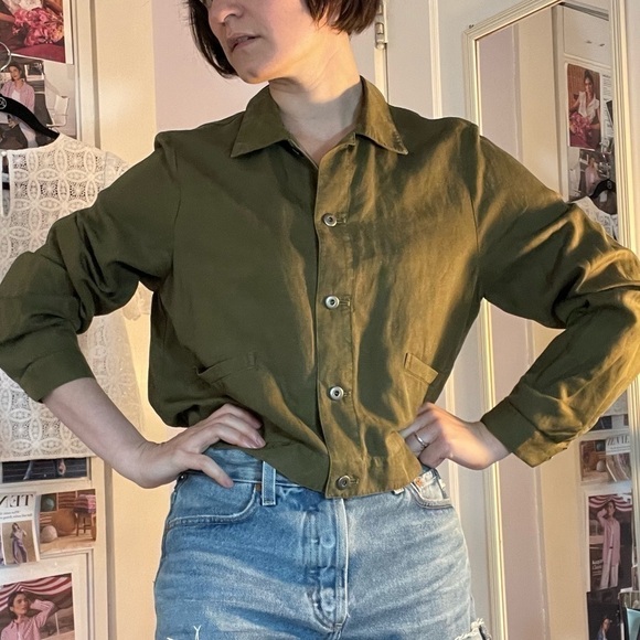Eileen Fisher Button Front Shirt Crop Green Size SP - Picture 2 of 10